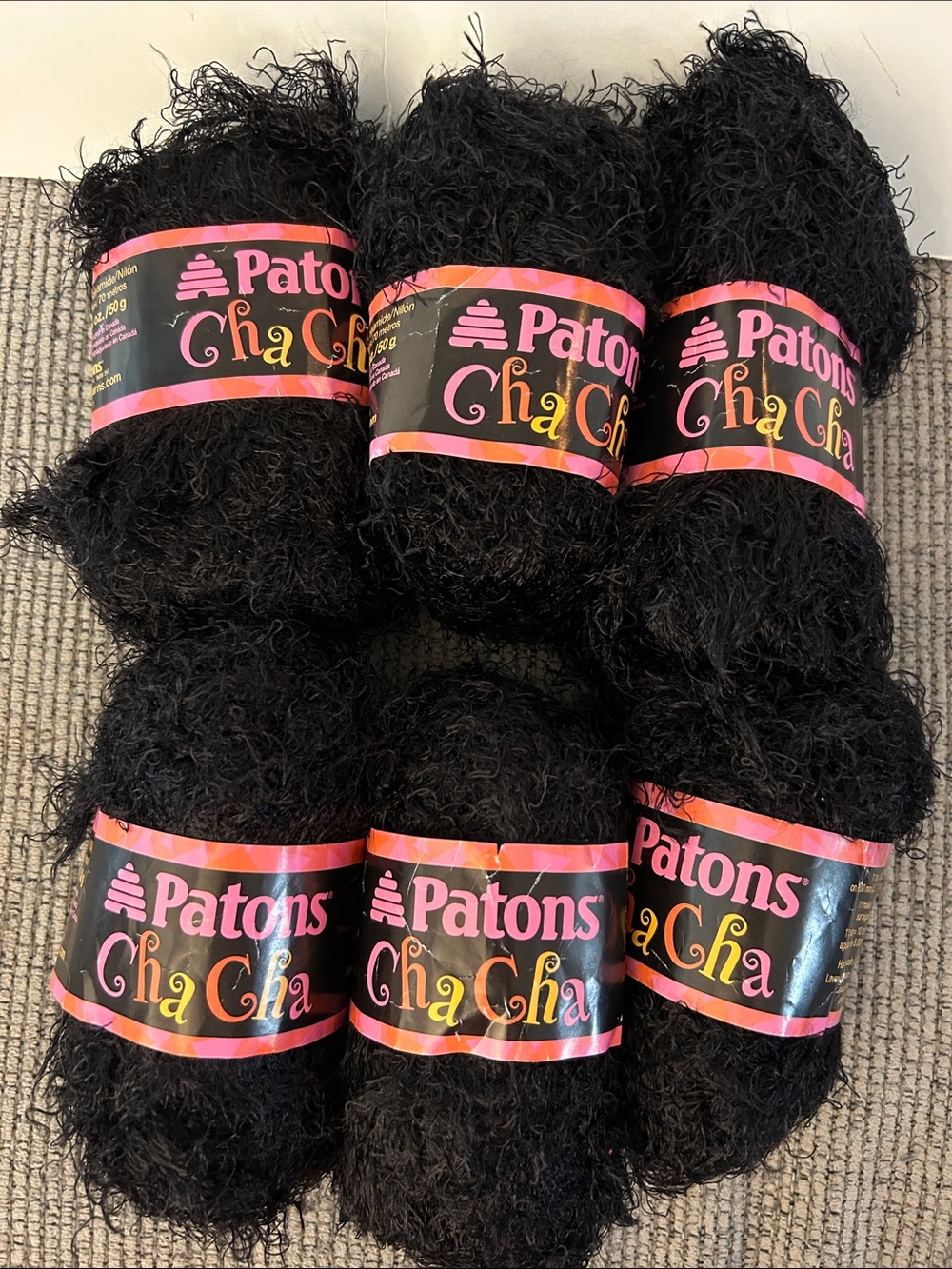 Patons Cha Cha Eyelash Yarn NEW x6 skeins Black “night club” color 50g ea